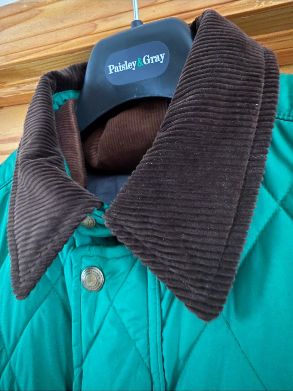 Polo by Ralph Lauren Green Quilted Jacket with Corduroy Collar - Picture 5 of 6